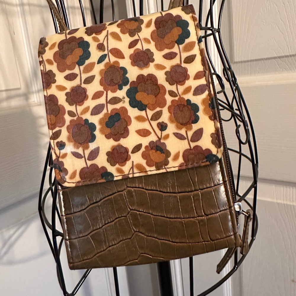 Floral Accent Crossbody Bag in Brown and Cream